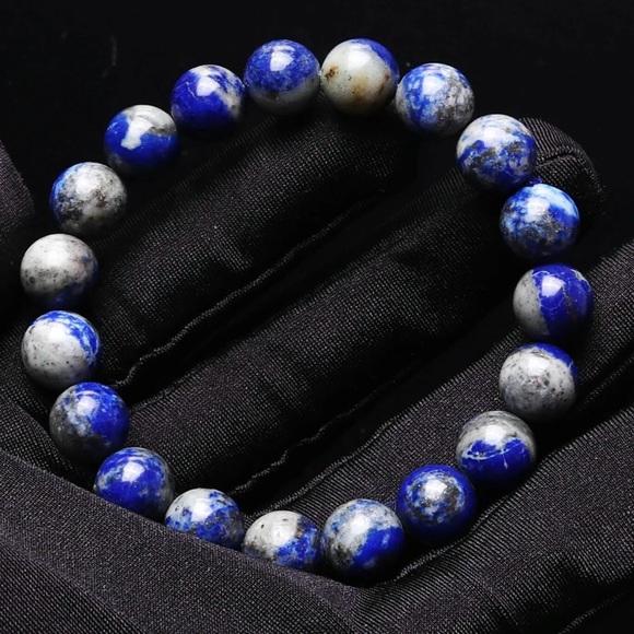 New! Genuine Natural Lapis Lazuli Beaded Bracelet - Picture 1 of 8